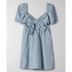Aritzia Wilfred Opera Dress L Porcelain Blue Puff Sleeve Open Back Tie Mini NWT